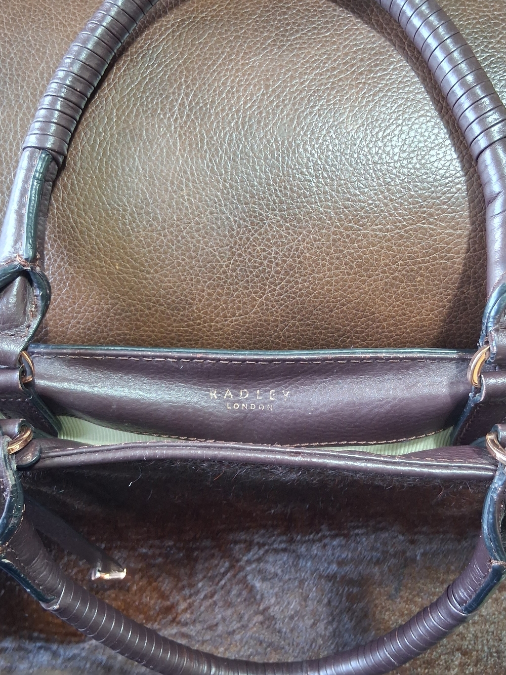 RADLEY London Calf Hair Brown/Burgundy/Wine Red Tote Bag Purse RoseGold Hardware - Picture 14 of 16